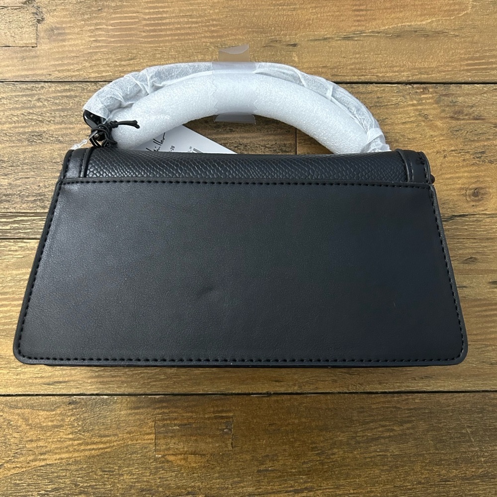 NICOLE MILLER Black Top Handle Crossbody Bag Matte Black Hardware Chain Strap - Picture 6 of 11